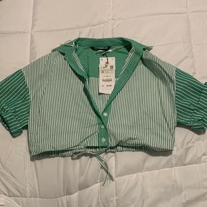 New Zara Green striped crop top- Medium